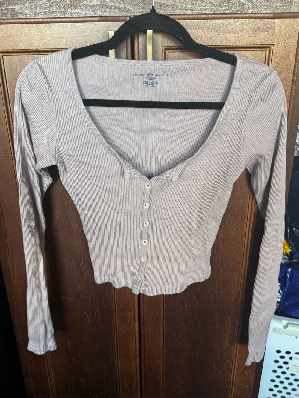 Brandy Melville Ribbed Henley Long Sleeve Button Top Elena Gilbert Bella Hadid